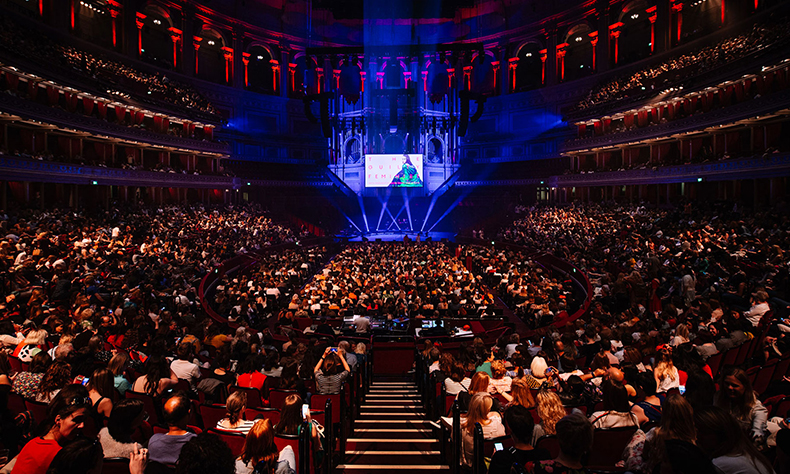Audience at Royal Albert Hall, watching a performance of The Guilty Feminist.